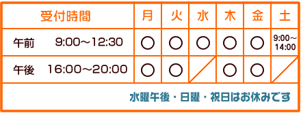 水曜午後・日曜・祝辞はお休みです